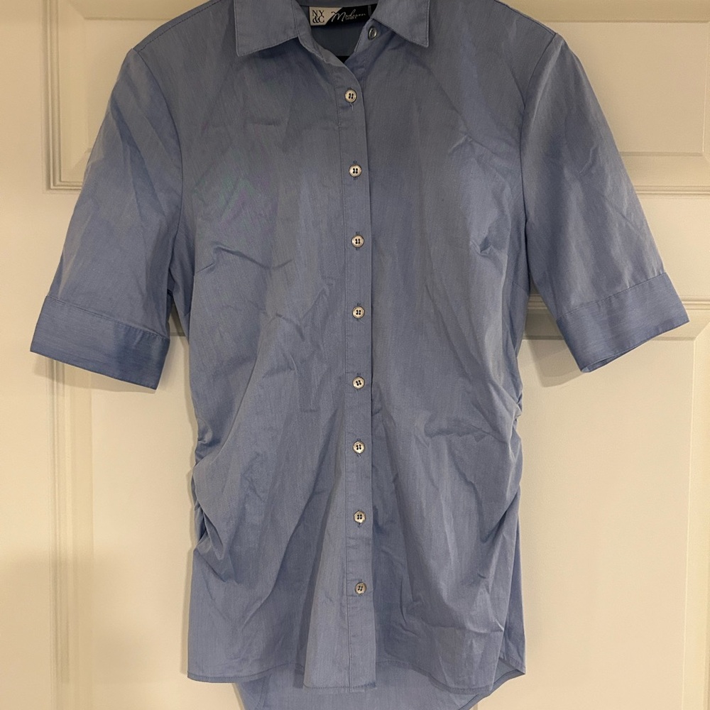 Women’s Blue Short Sleeve Button Down Shirt